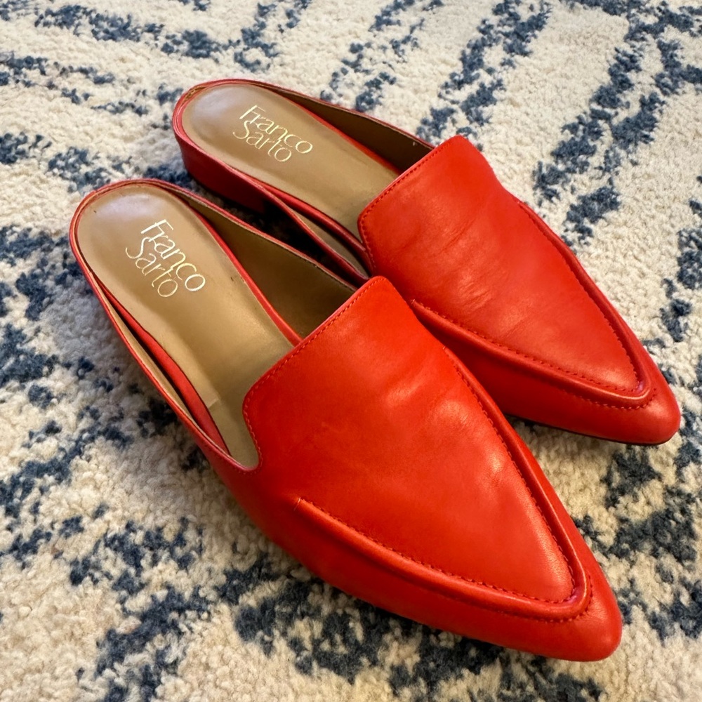 Franco Sarto Red Leather Slip On Mules Size 8